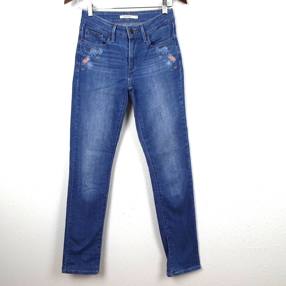Levi’s Women’s Embroidered Skinny Jeans Size 27x31 Blue Denim Stretch Mid Rise